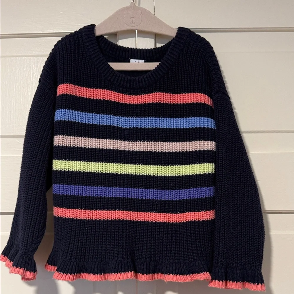 Gap Baby Striped Navy Crewneck Sweater with Multicolor Bands 100% cotton 3T